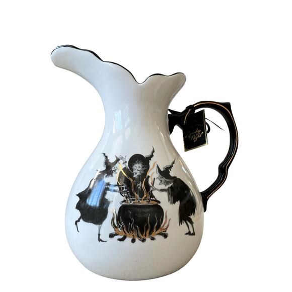 Potters Studio Witch’s Brew Halloween Pitcher 12in Flying Witch on Broom Spooky - Picture 8 of 15
